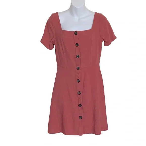 Sadie & Sage Square Neck Button Down Linen Blend Dress Sz M - Picture 3 of 7